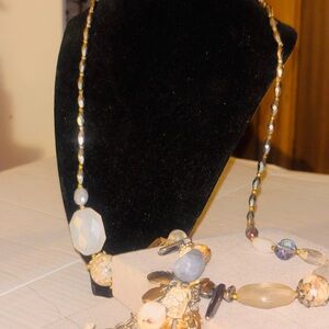 Elegant Neutral Beaded Statement Necklace - Women Jewelry